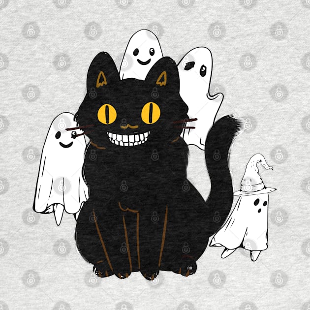 BLACK CAT AND GHOSTS Halloween Trendy by Rightshirt